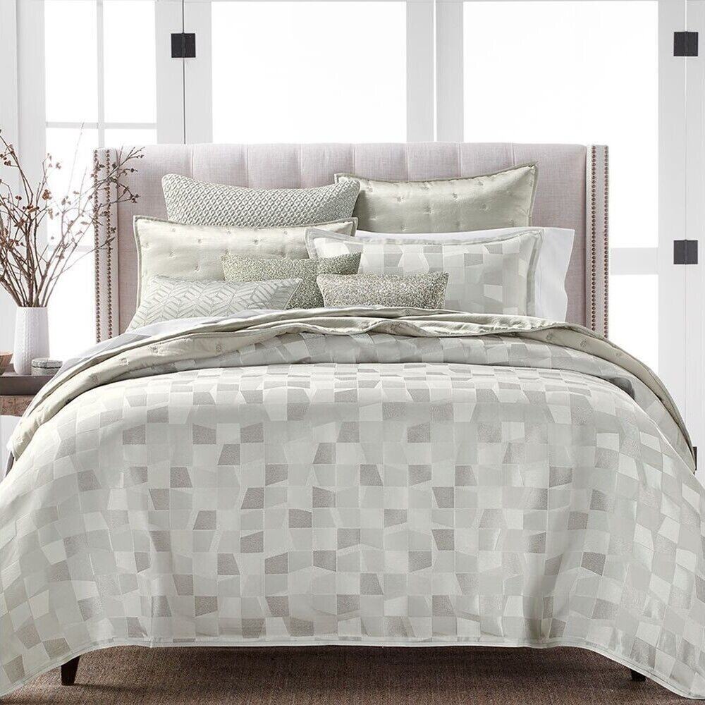 Hudson Park Light Gray Collection Facets Luxury Bedding Duvet Cover King Size
